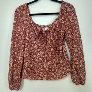 Passport Rust Ditsy Long Sleeve Crop Floral Top